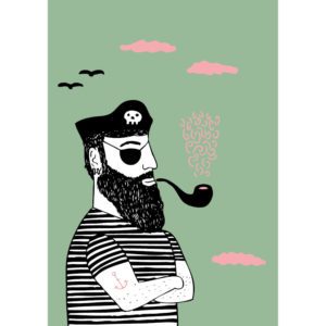 Pirata interesante ilustración lámina print