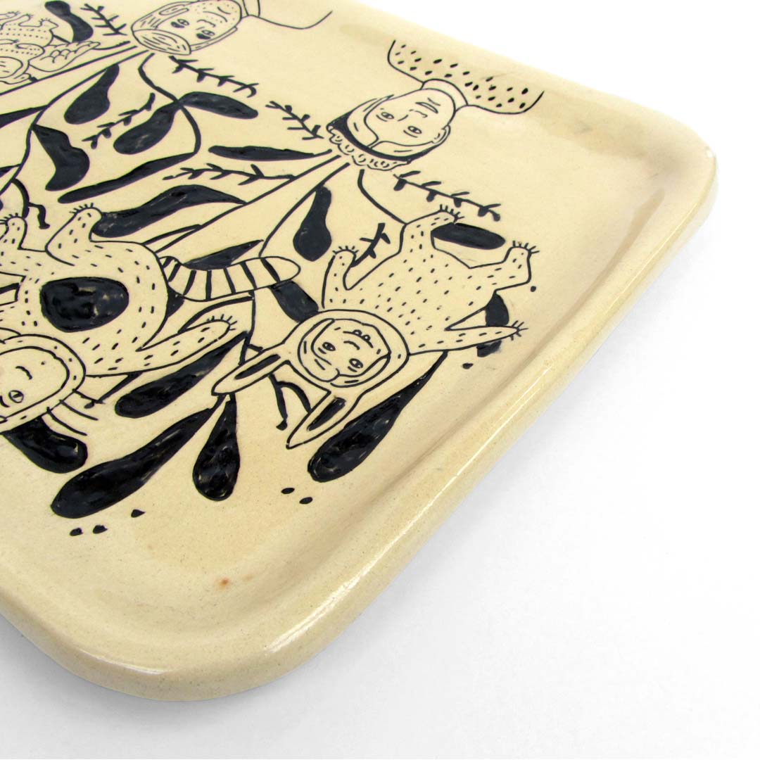 bandeja niños fiera cerámica ilustrada artesanal mishima