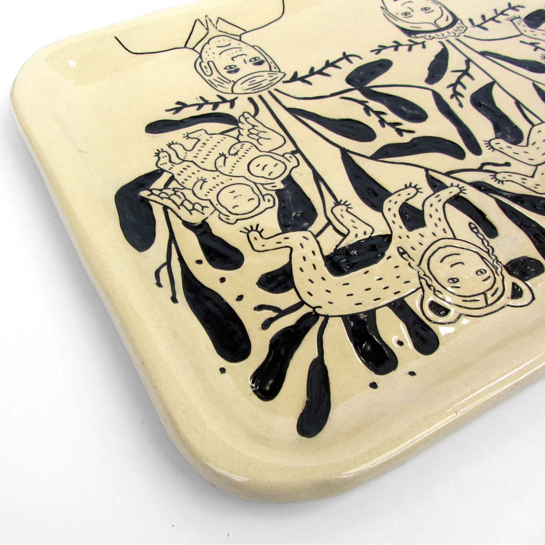 bandeja niños fiera cerámica ilustrada artesanal mishima