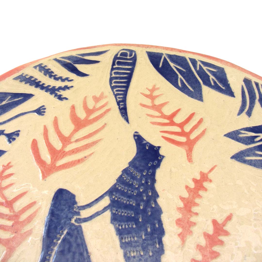 Plato lobo cerámica ilustrada artesanal esgrafiado
