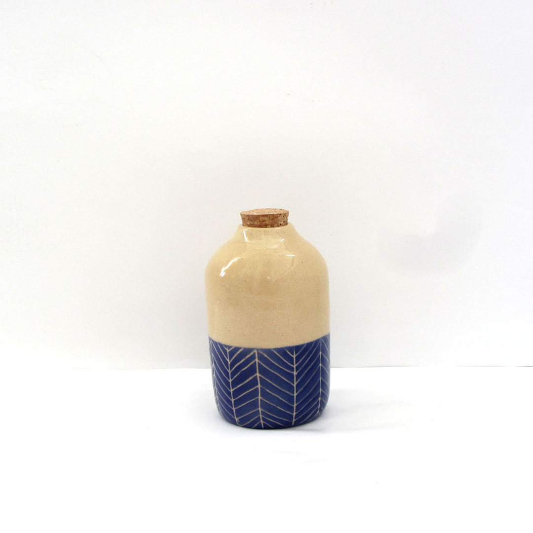 Botella espina de pez azul cobalto Cerámica artesanal