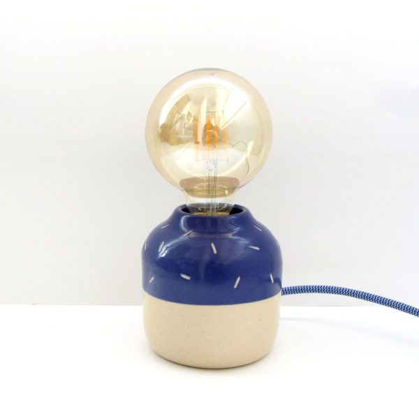 Lámpara Polar azul cobalto Cerámica artesanal diseño bombilla globo vintage